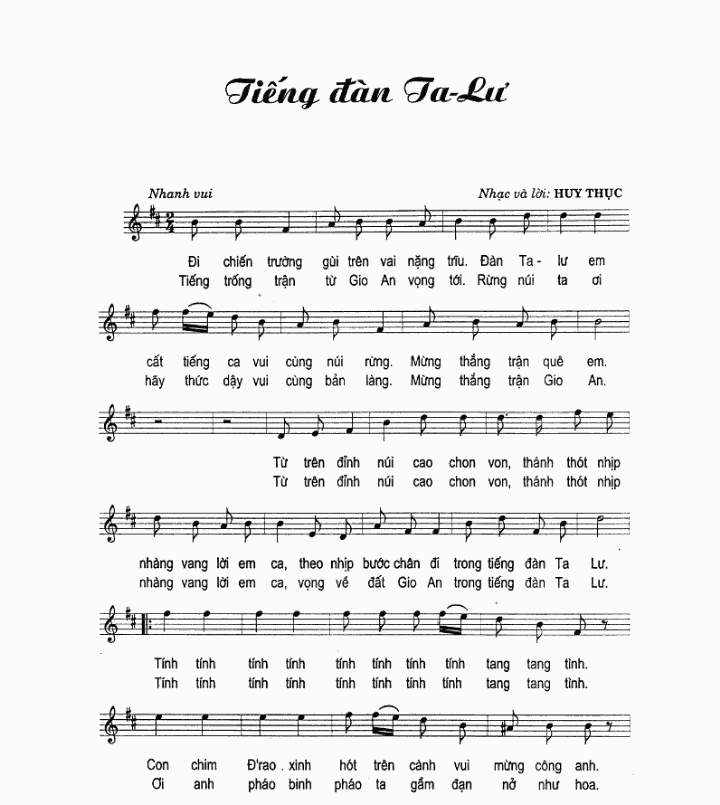 Sheet nhạc bài Tiếng đàn Ta Lư