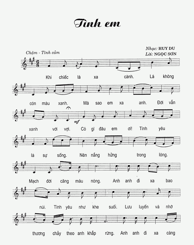 Sheet nhạc bài Tình em