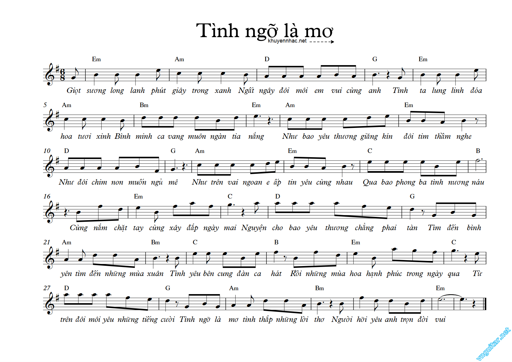 Sheet nhạc bài Tình ngỡ là mơ
