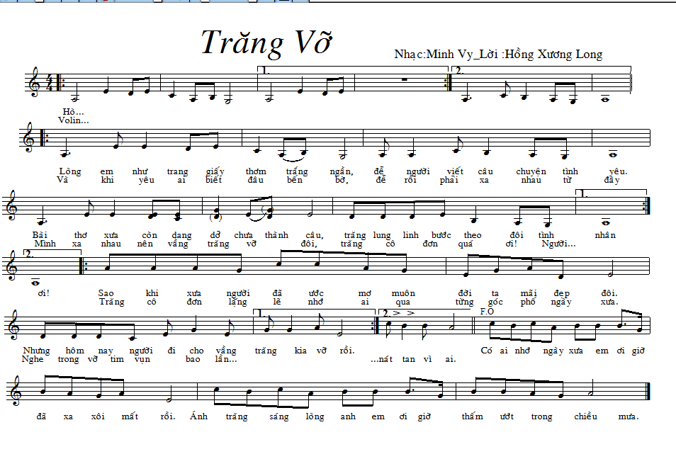 Sheet nhạc bài Trăng vỡ