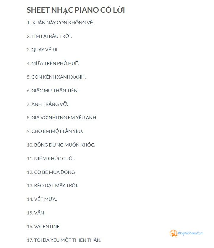 TOP 59 Sheet piano nhạc trẻ Việt Nam Tuyển tập sheet piano nhạc nhẹ