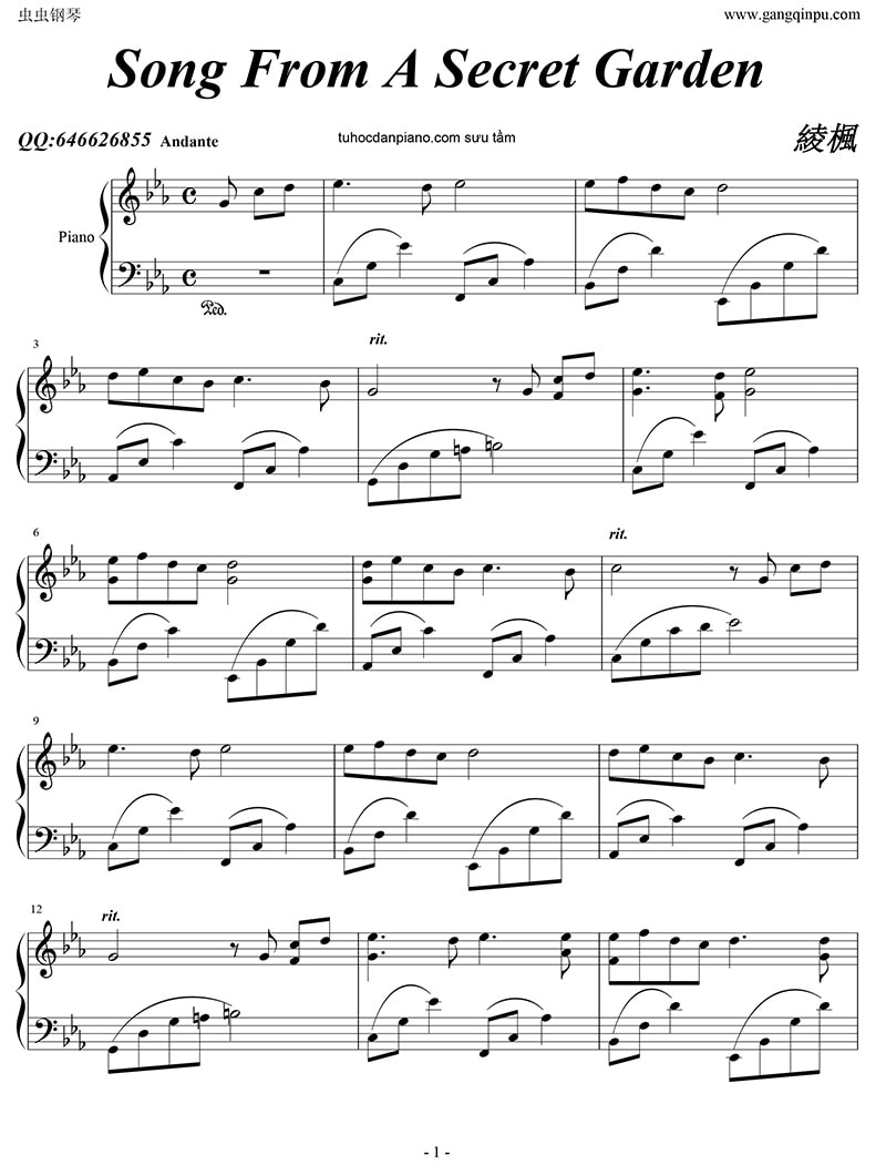 Piano sheet Song from a secret garden