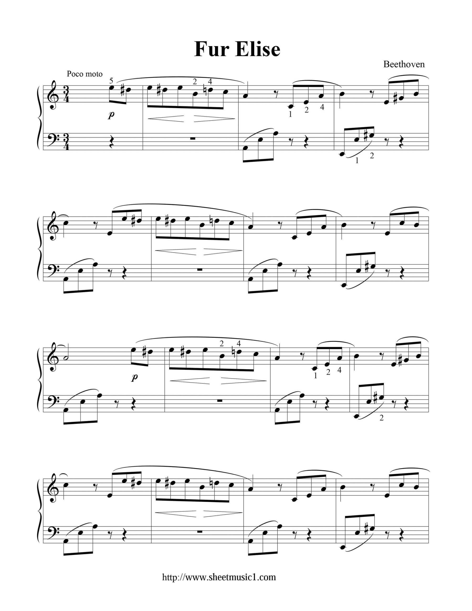Sheet Piano Fur Elise ĐƠN GIẢN