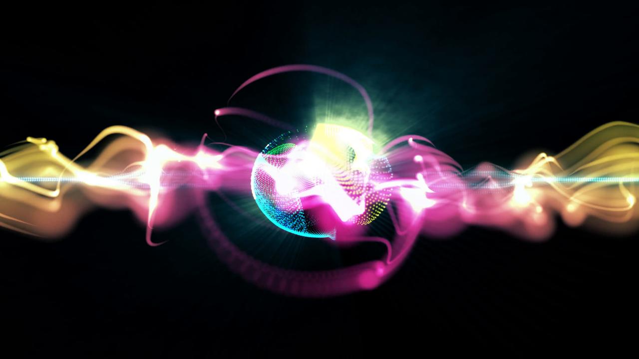 3840x2160 Abstract motion background, shining lights, sound waves geometric shape  energy and sparkling element particles