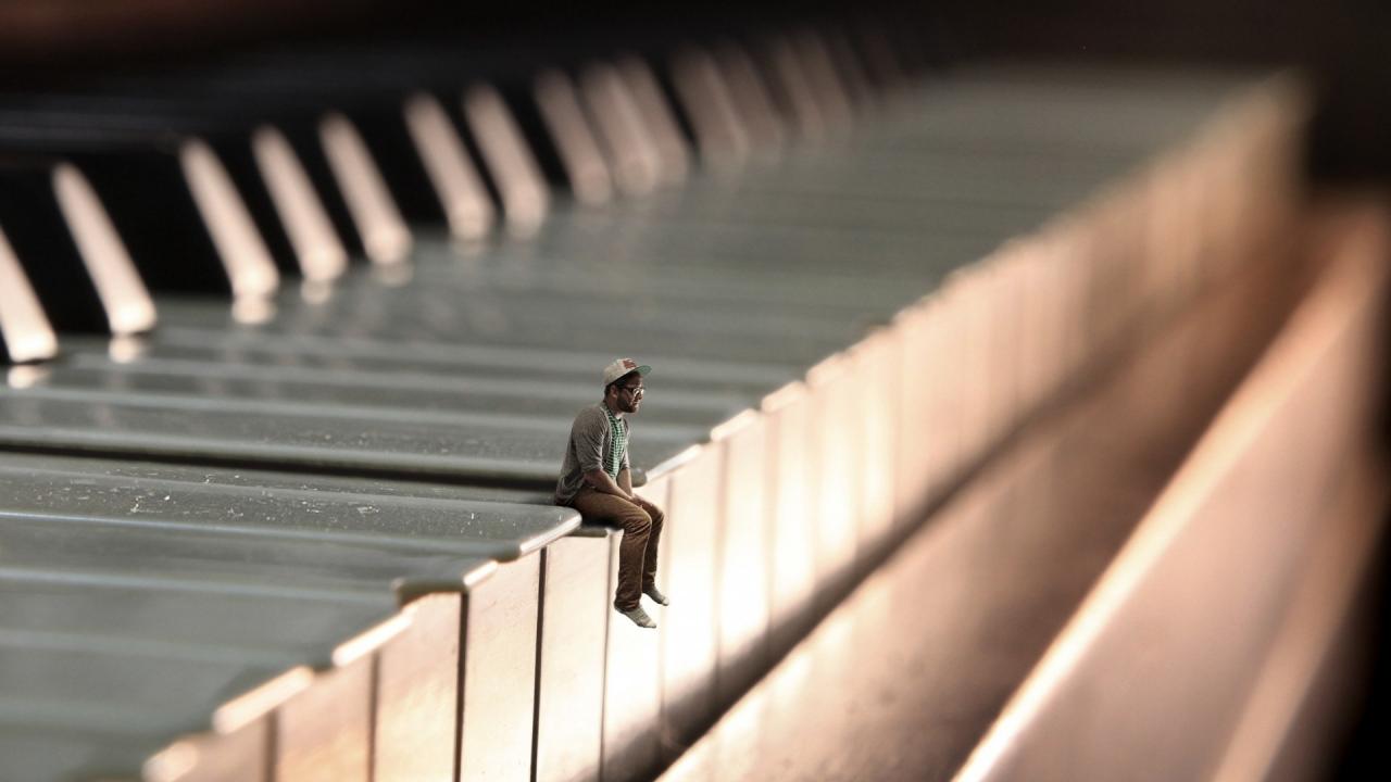 1920x1080 artwork, Photo manipulation, Men, Sitting, Piano, Keyboards, Depth of field