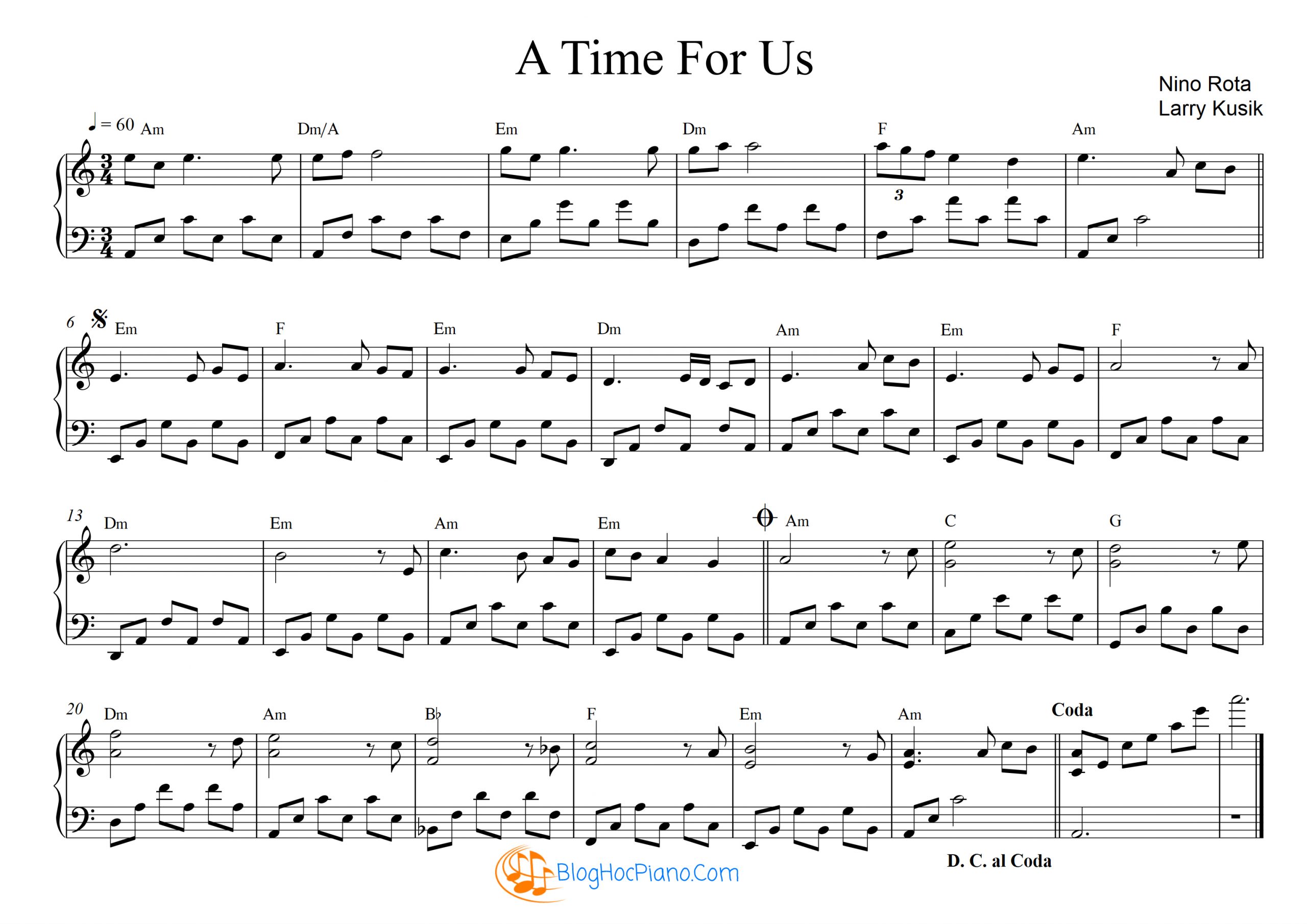 A time for us sheet piano