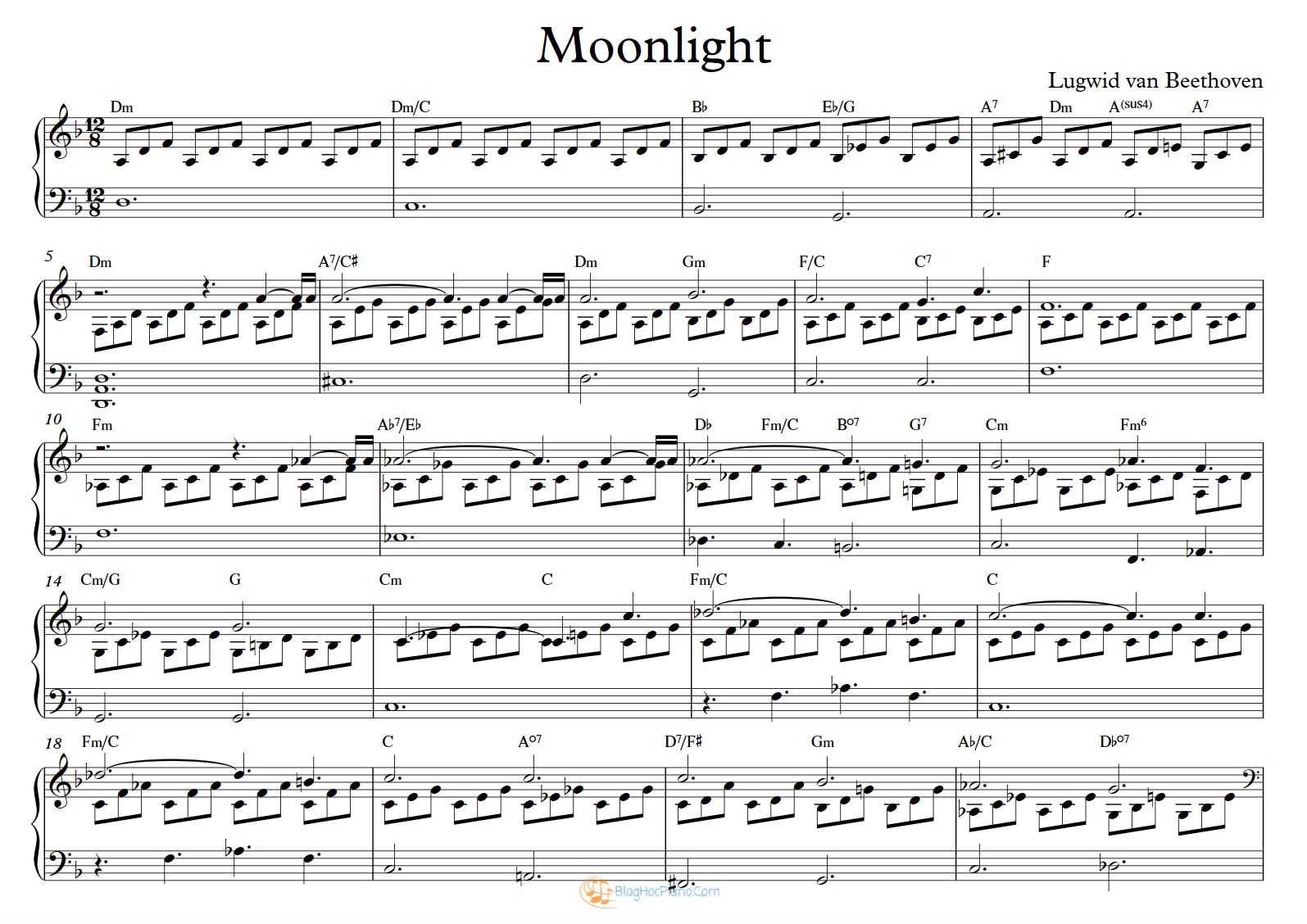 Moonlight piano sheet music