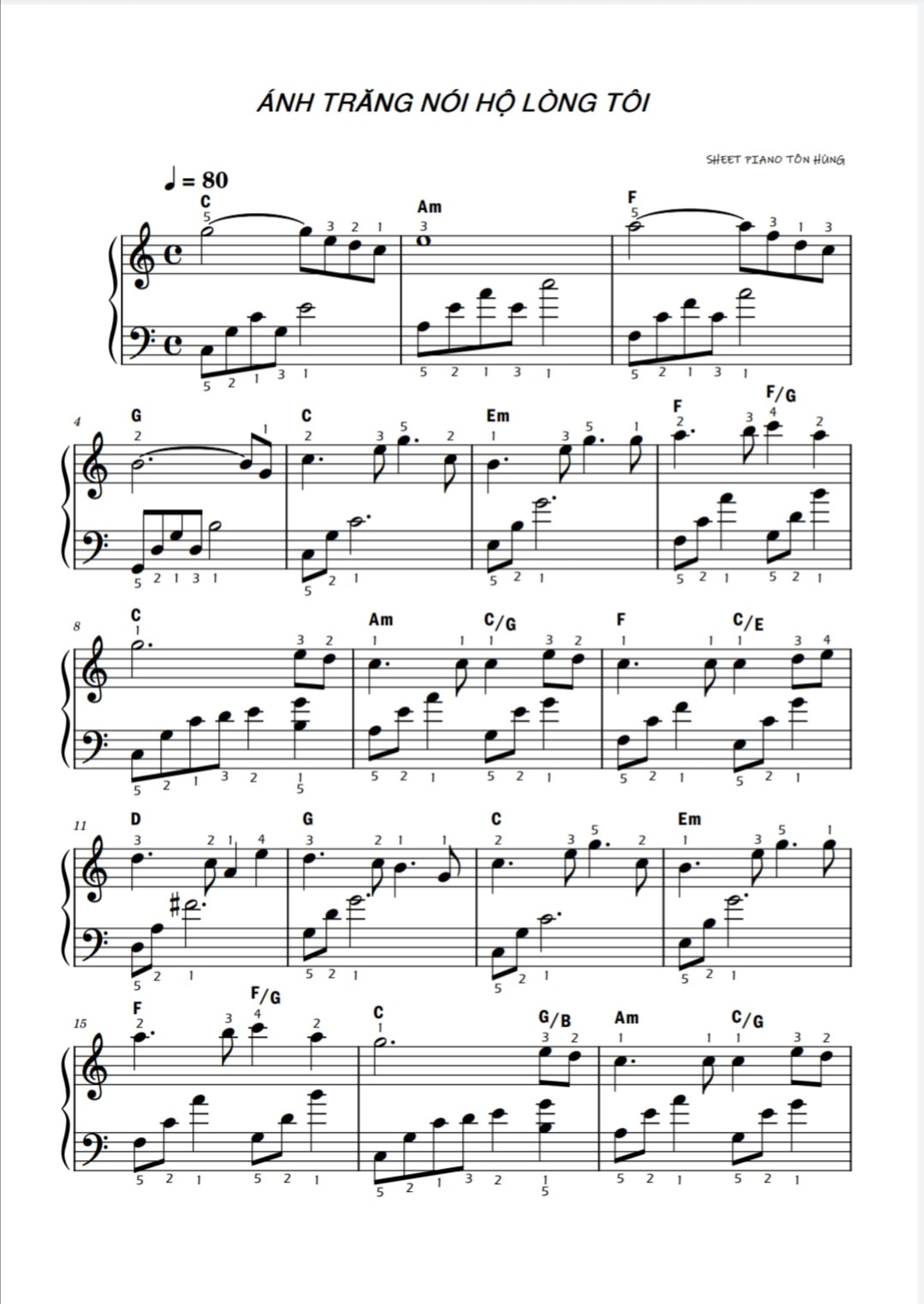 Sheet Piano Ánh trăng nói hộ lòng tôi