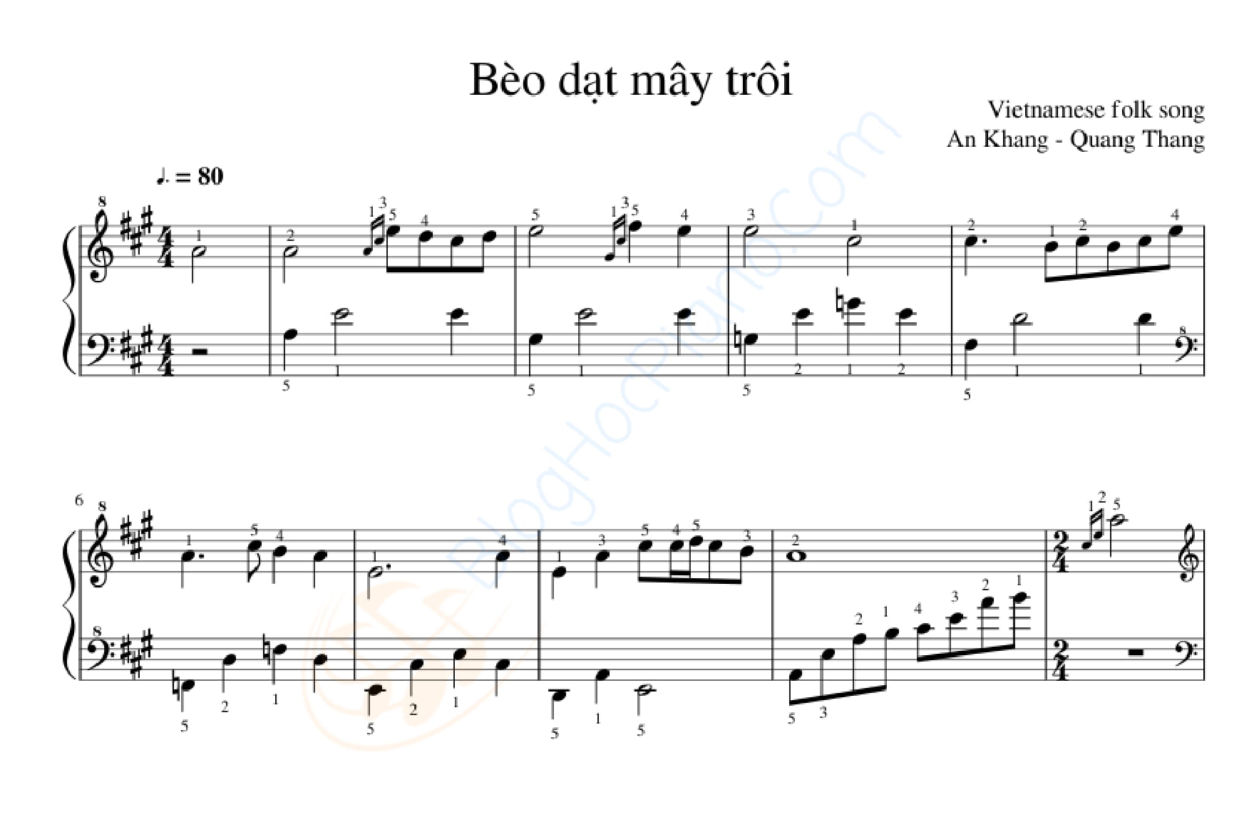 Sheet piano bài bèo dạt mây trôi