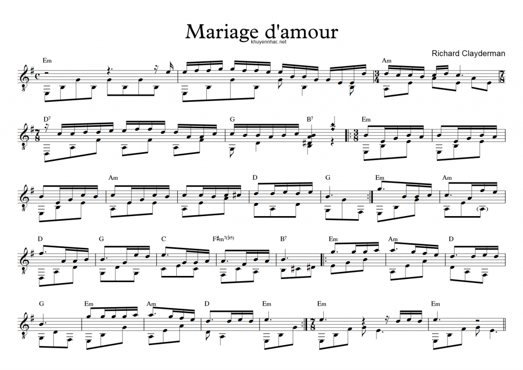 Sheet mariage d’amour piano