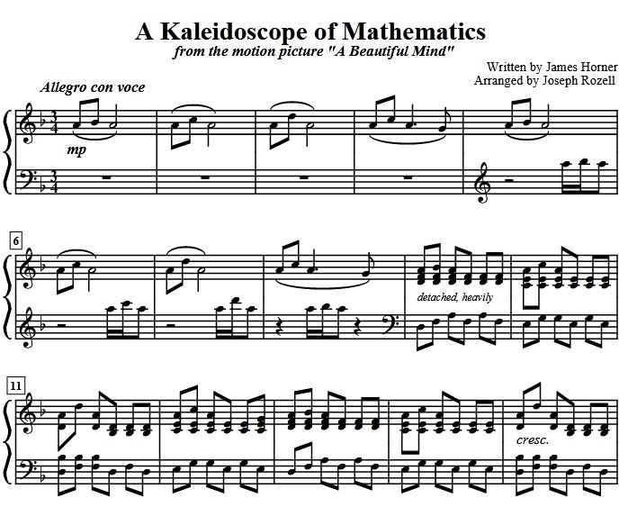 A kaleidoscope of mathematics piano sheet music