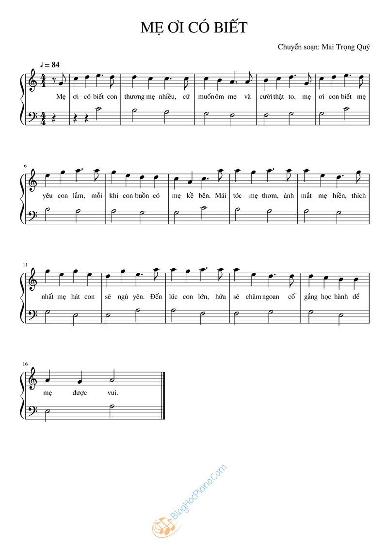 Sheet piano mẹ ơi có biết