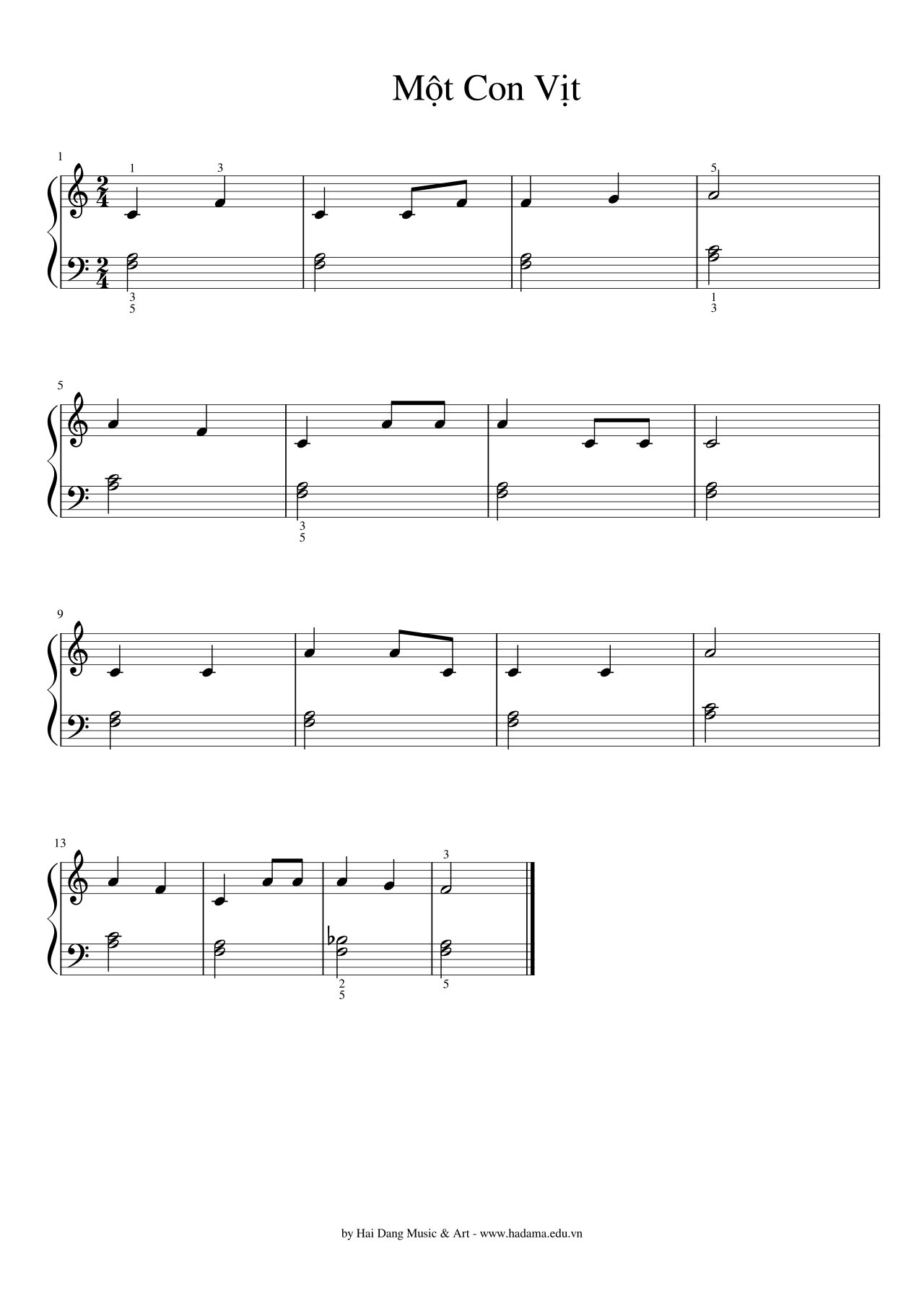 Sheet piano MỘT CON VỊT (Solo)