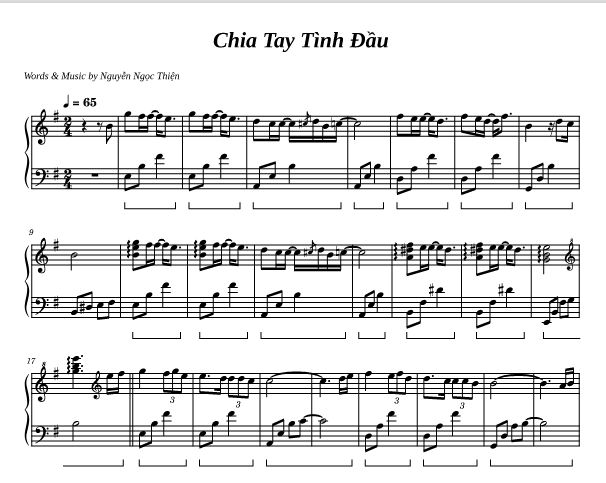Sheet piano Chia Tay Tình Đầu