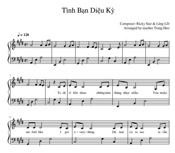 Sheet piano tình bạn diệu kỳ