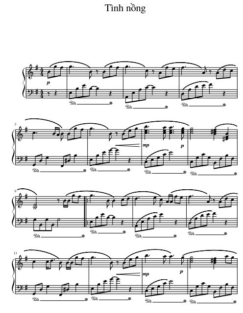 Sheet piano tình nồng