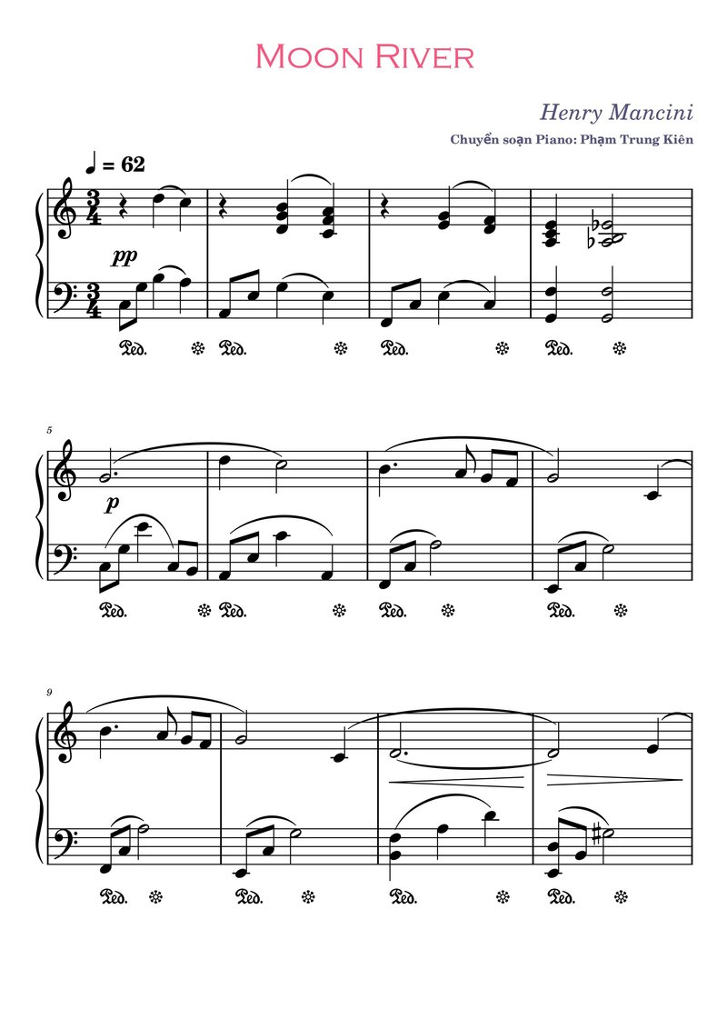 Moon river sheet music piano free download