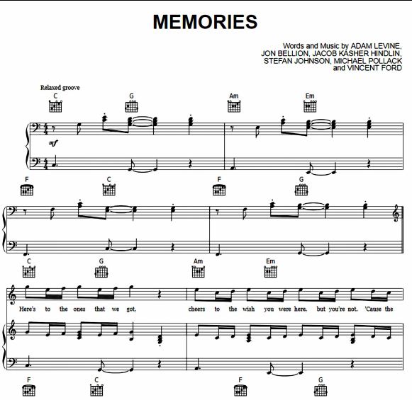 MEMORIES MAROON 5 VIRTUAL PIANO SHEET