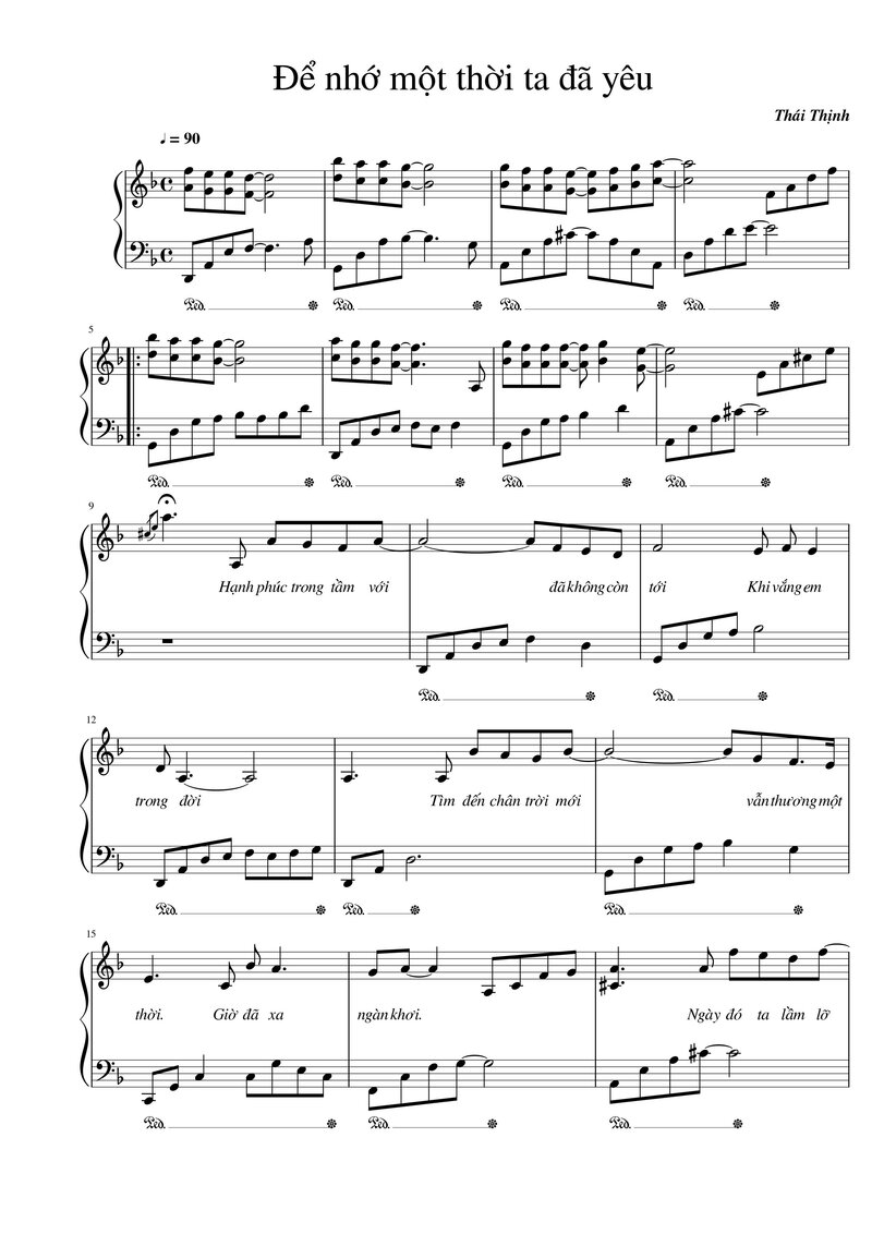 Để nhớ một thời ta đã yêu sheet piano