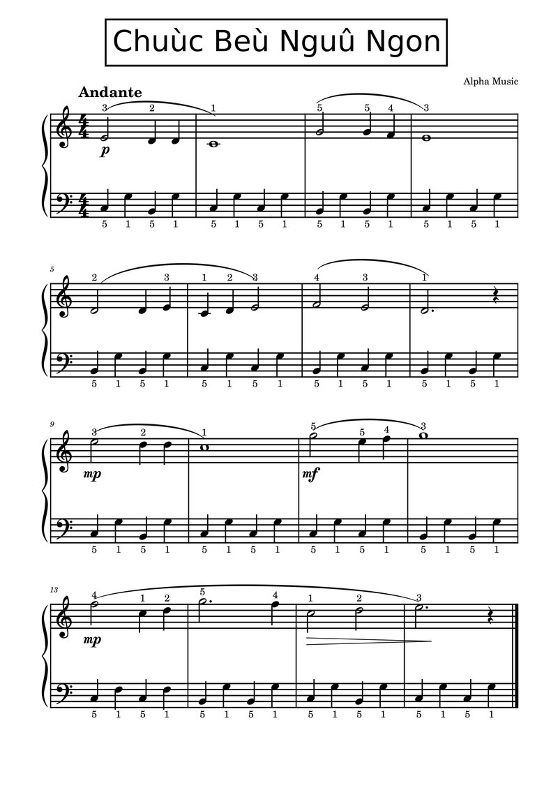 Chúc bé ngủ ngon sheet piano