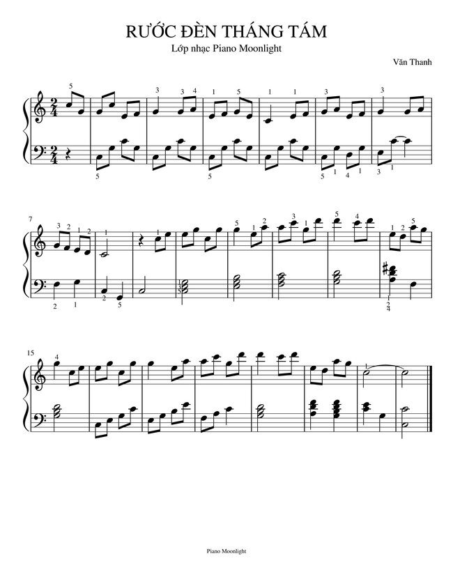 SHEET PIANO RƯỚC ĐÈN THÁNG TÁM