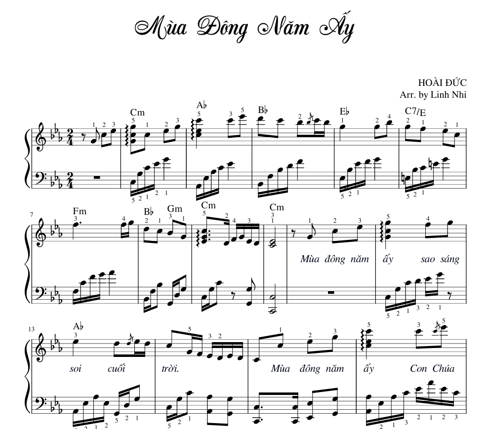 Piano Sheet Mùa Đông Năm Ấy –  By Linh Nhi