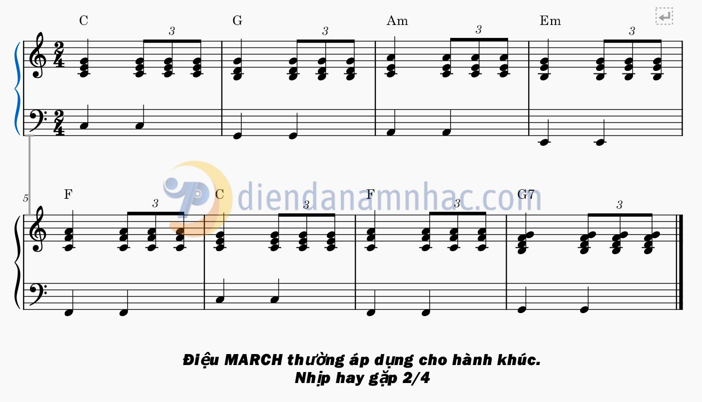 Mẫu Đệm Hát Piano Điệu March #2